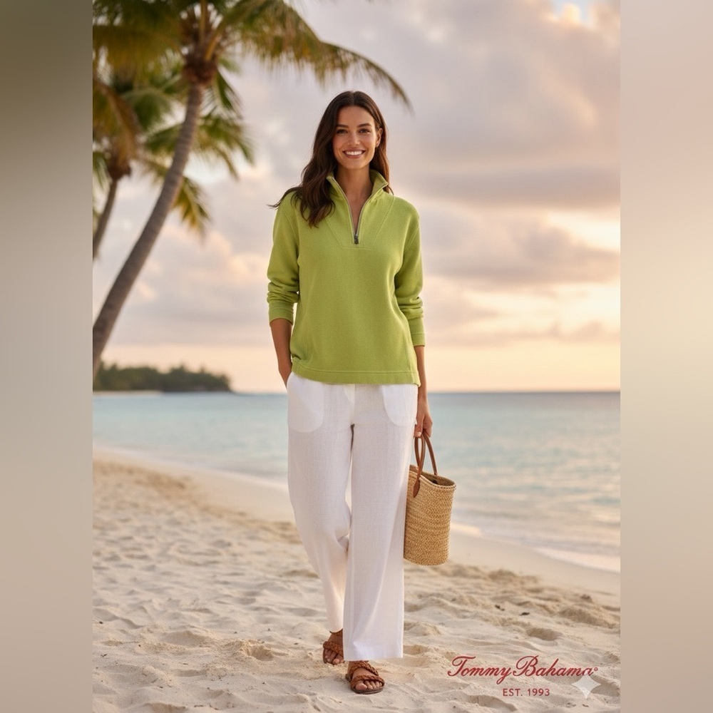 Tommy Bahama Lime Green Quarter-Zip Pullover size S